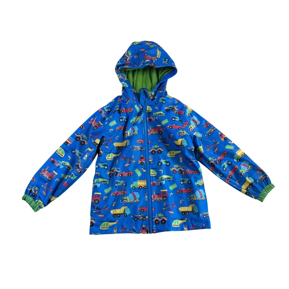 Stephen Joseph Boys Blue Transportation Print Hooded Rain Jacket Size 5/6